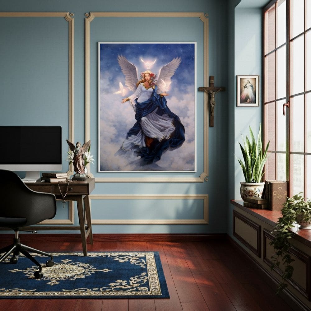 Quadro Haniel O Arcanjo do Amor e da Beleza Divina - 70x50cm