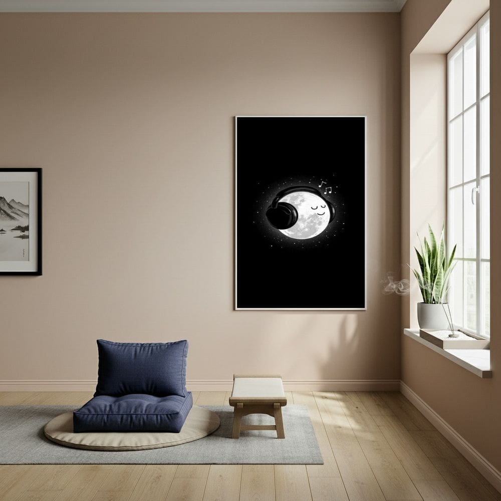 Quadro Decorativo Uma Lua Ouvindo Sua Música - 70x50cm