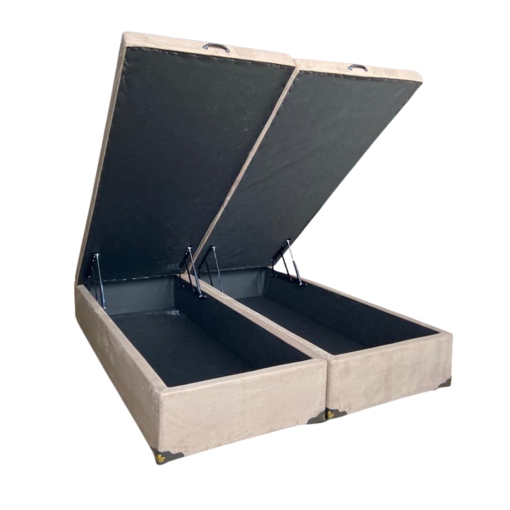Cama Box Baú Queen Bipartido Suede Bege Com Pistão A Gás - Imperium do Sono