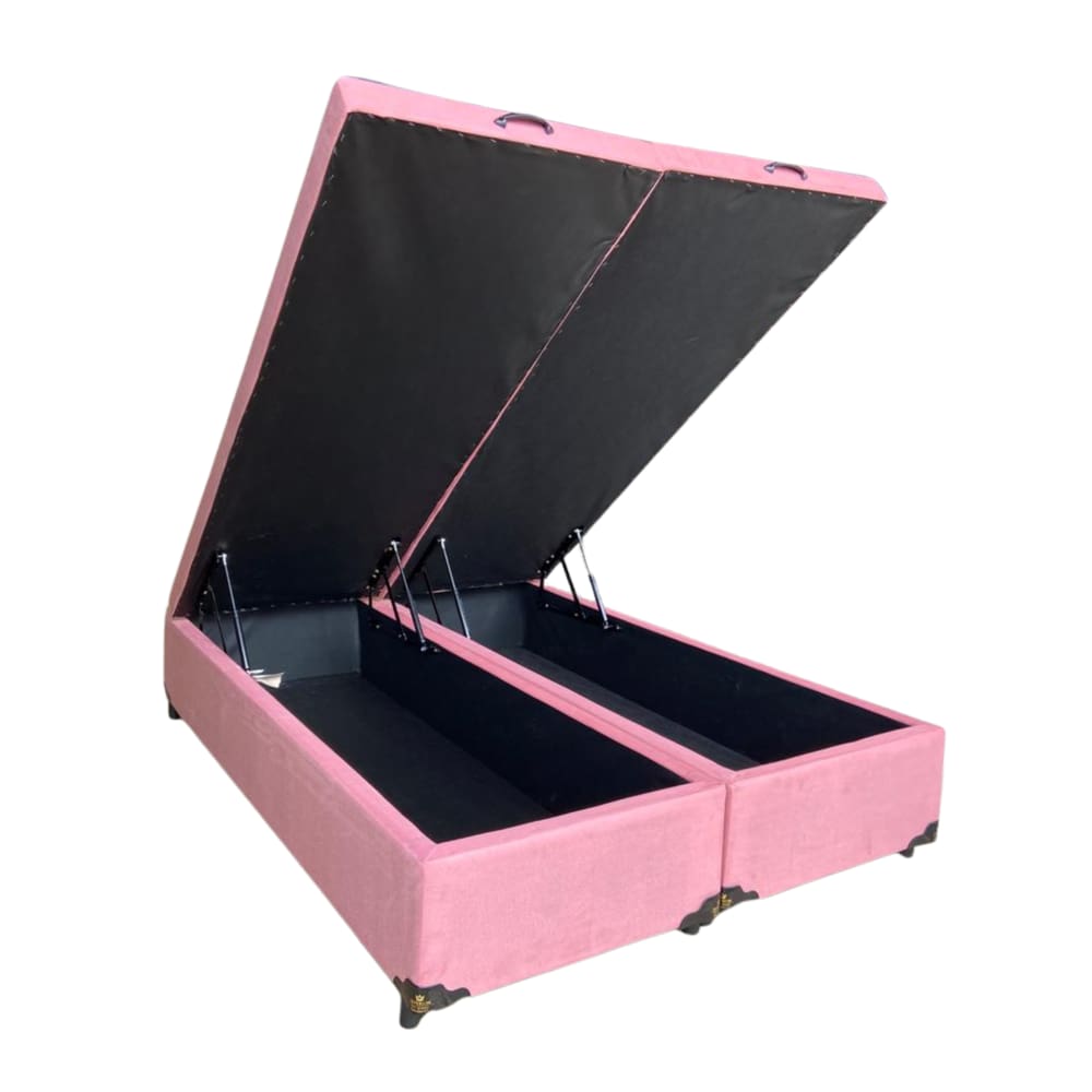 Cama Box Baú Queen Bipartido Suede Rosé Com Pistão A Gás - Imperium do Sono