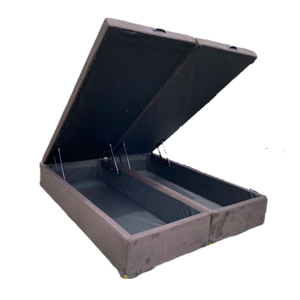 Cama Box Baú Queen Bipartido Suede Marrom Com Pistão A Gás - Imperium do Sono
