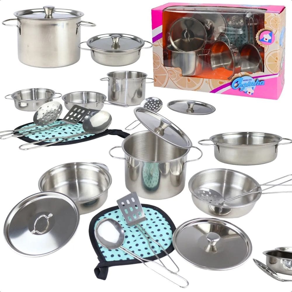 Kit Cozinha Infantil 9 Peças Pica Pau Panelinhas Didáticas Aço Inox - Pica Pau