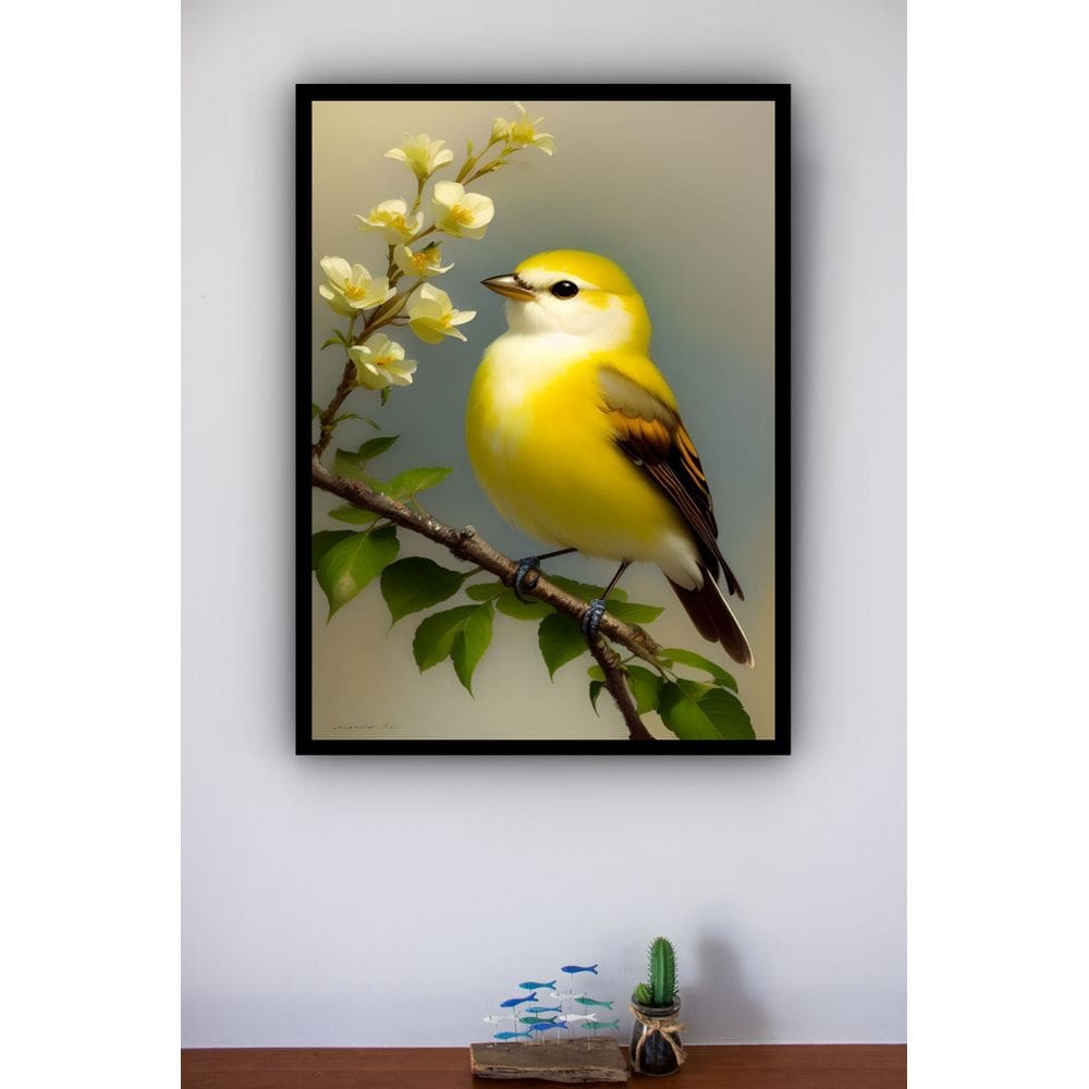 Quadro Decorativo Pássaro Canário Amarelo  - 70x50cm