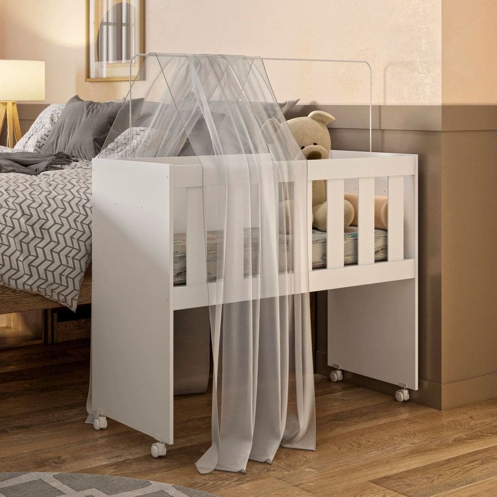 Mini Berço com Colchão e Suporte Mosquiteiro 5 em 1 Rubi 100% MDF