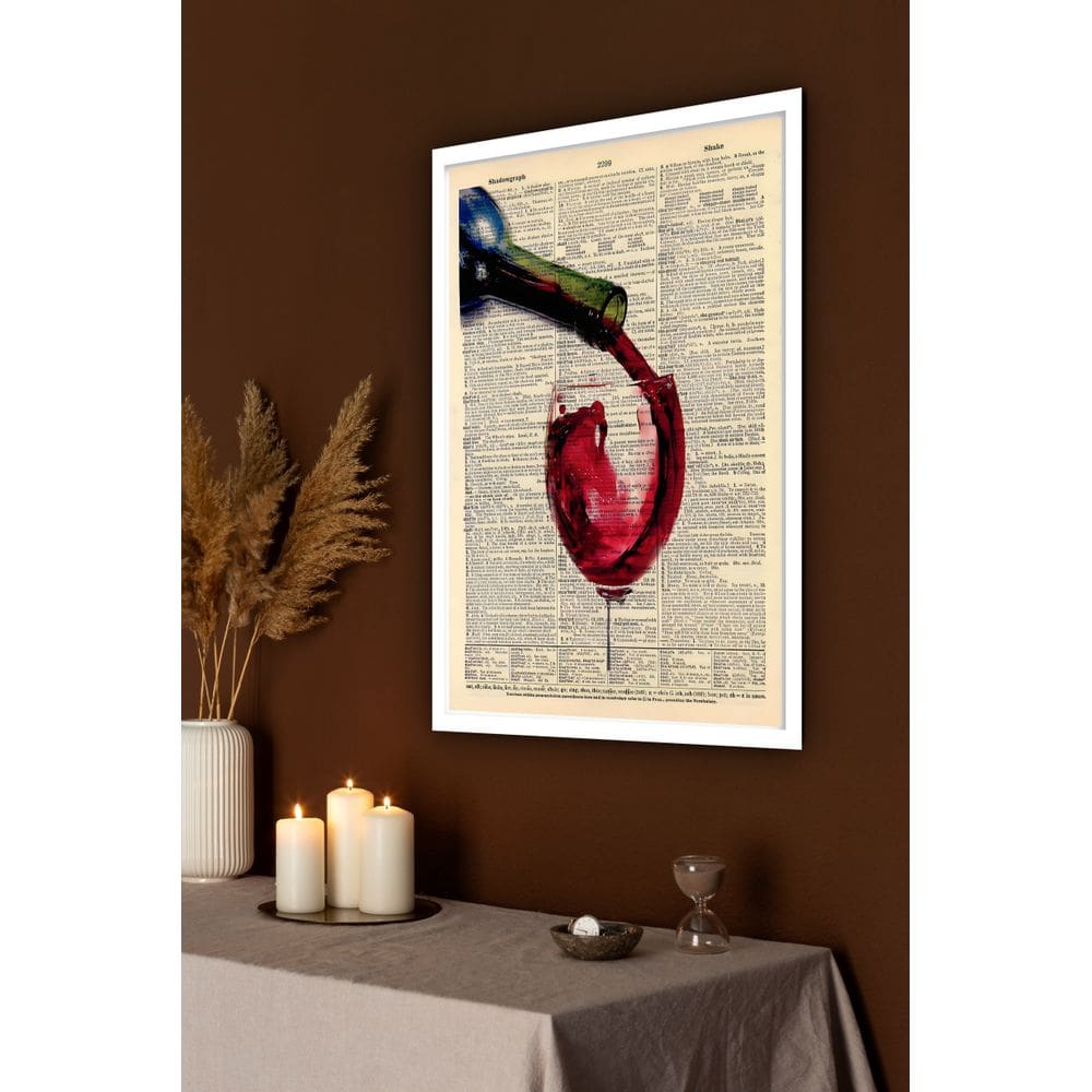 Quadro Decorativo Vinho Caindo Taça Bar Vintage  - 70x50cm