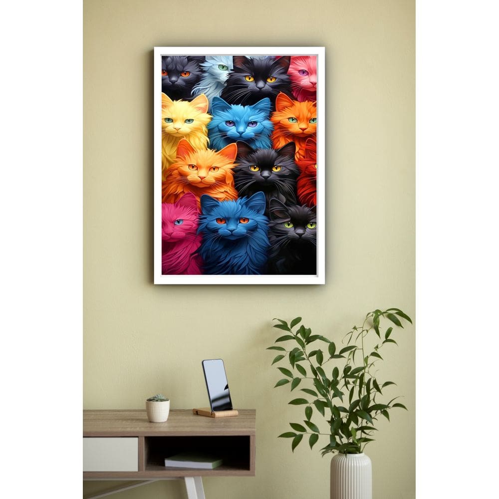 Quadro Decorativo Gatos Cores  - 70x50cm