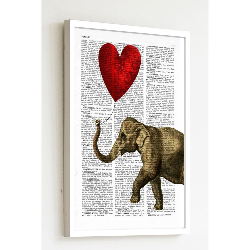 Quadro Decorativo Elefante Balão de Coração  - 70x50cm