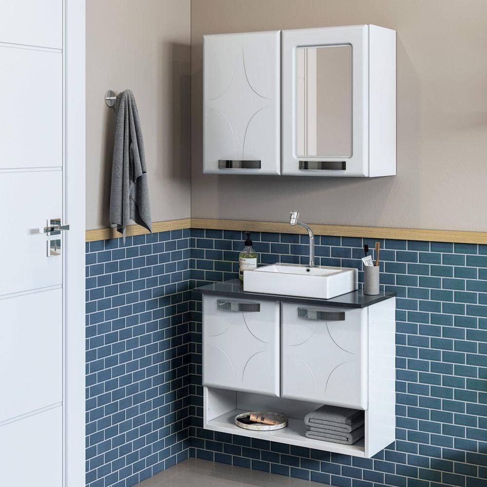 Kit Conjunto para Banheiro em Aço Telasul Rubi 4 Portas C/ Espelho