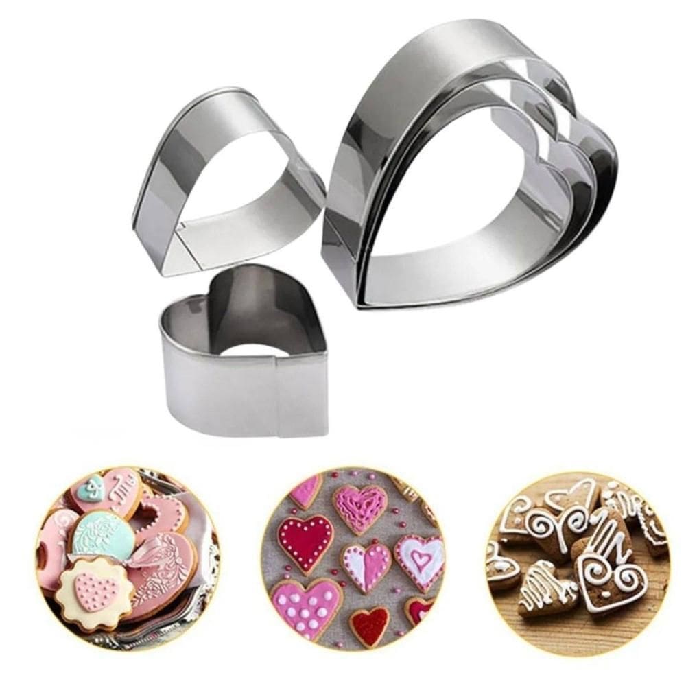 Jogo Cortador Biscoitos Coração Inox 5 Peças Biscoito Massa