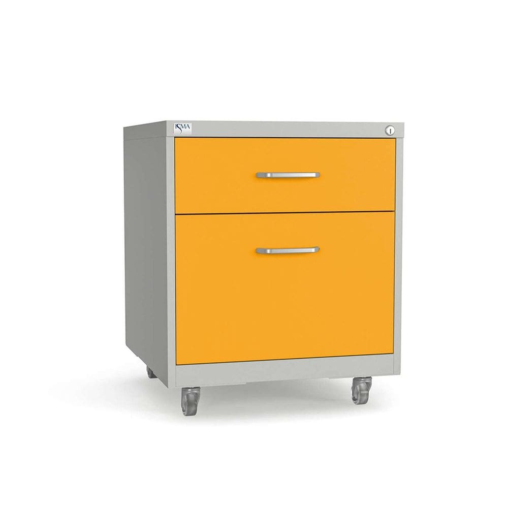 Gaveteiro de Aço 2 Gavetas com Rodízios com Chave Amarelo/Cinza