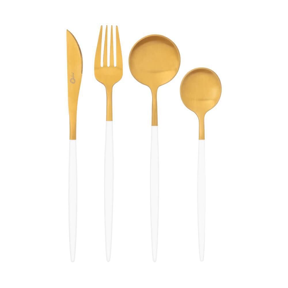Jogo De Talheres Aço Inox 16 Peças Catarina Branco Dourado
