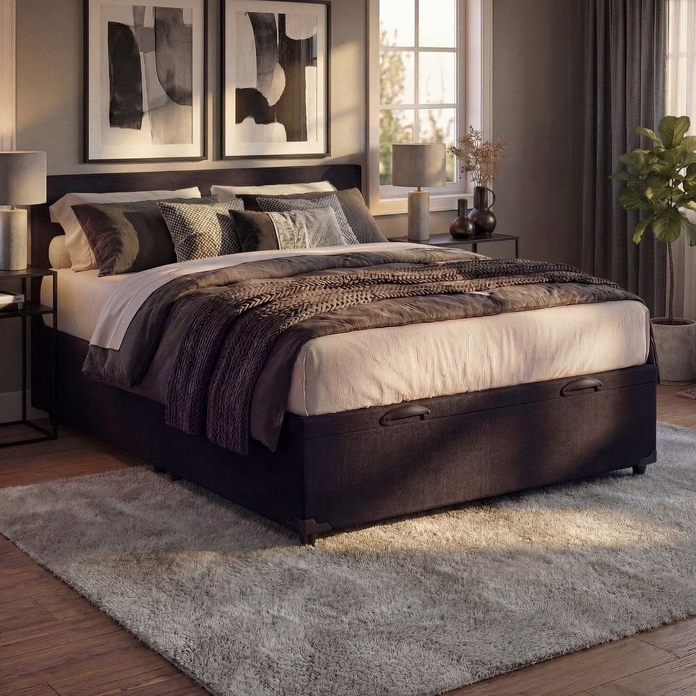 Base Box com Baú Frontal Linho Padrão Classic Preto