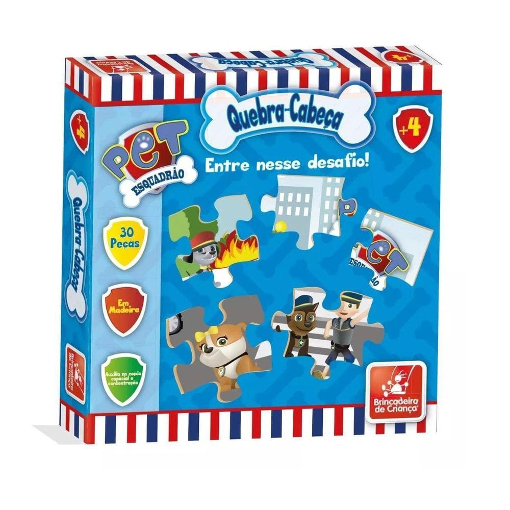Quebra Cabeça Em Madeira 30 Peças Pet Esquadrão Cachorros