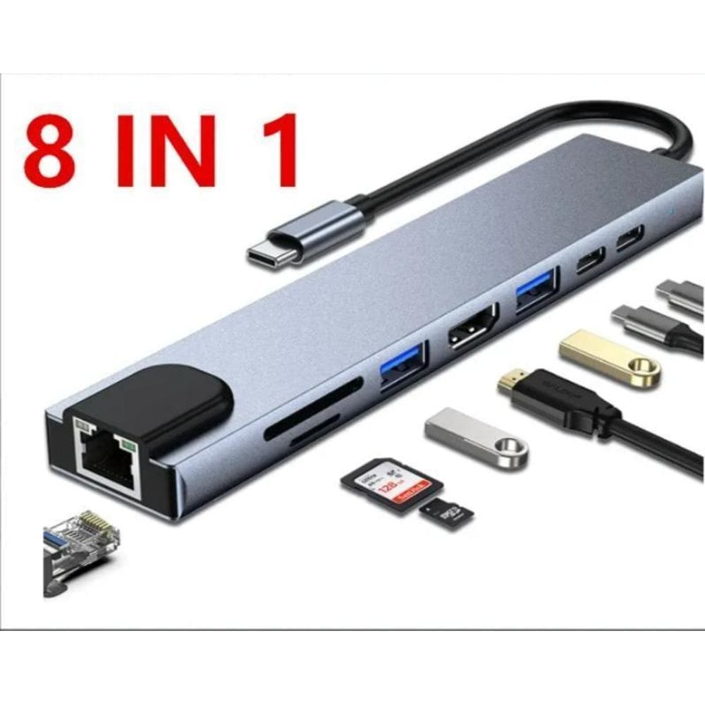 Hub Usb Type-C 8 Em 1 Com Hdmi / Type-C / Usb 3.0 / Rj45