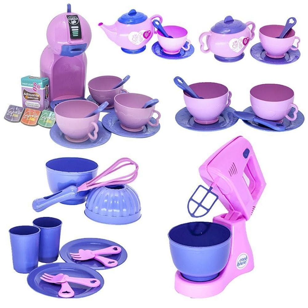 Kit Cafeteria Brinquedo Menina Batedeira Infantil Rosa 39Pç