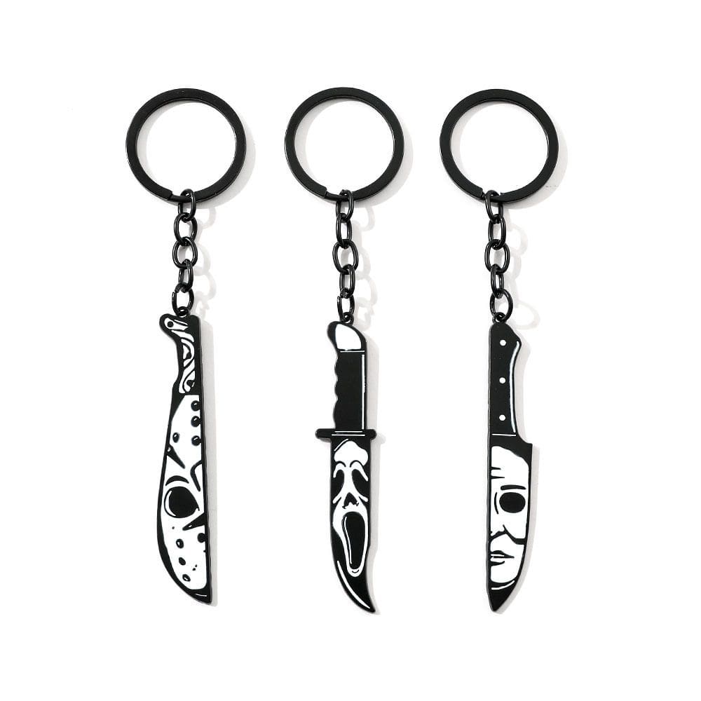 Chaveiro de terror de Halloween em forma de faca com caveira e máscara
