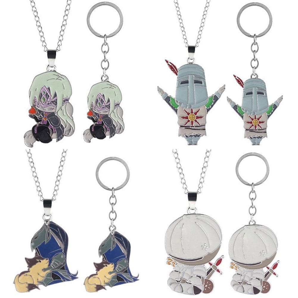 Conjunto de chaveiros Dark Souls Sunlight Knight Solaire & Firekeeper