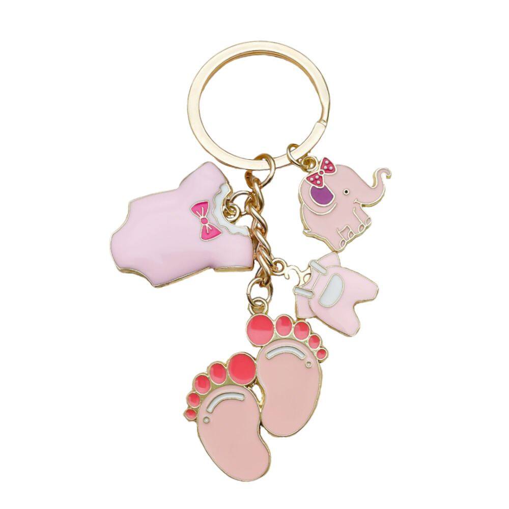 Chaveiro Adorável vestido rosa para bebês com chaveiro de elefante