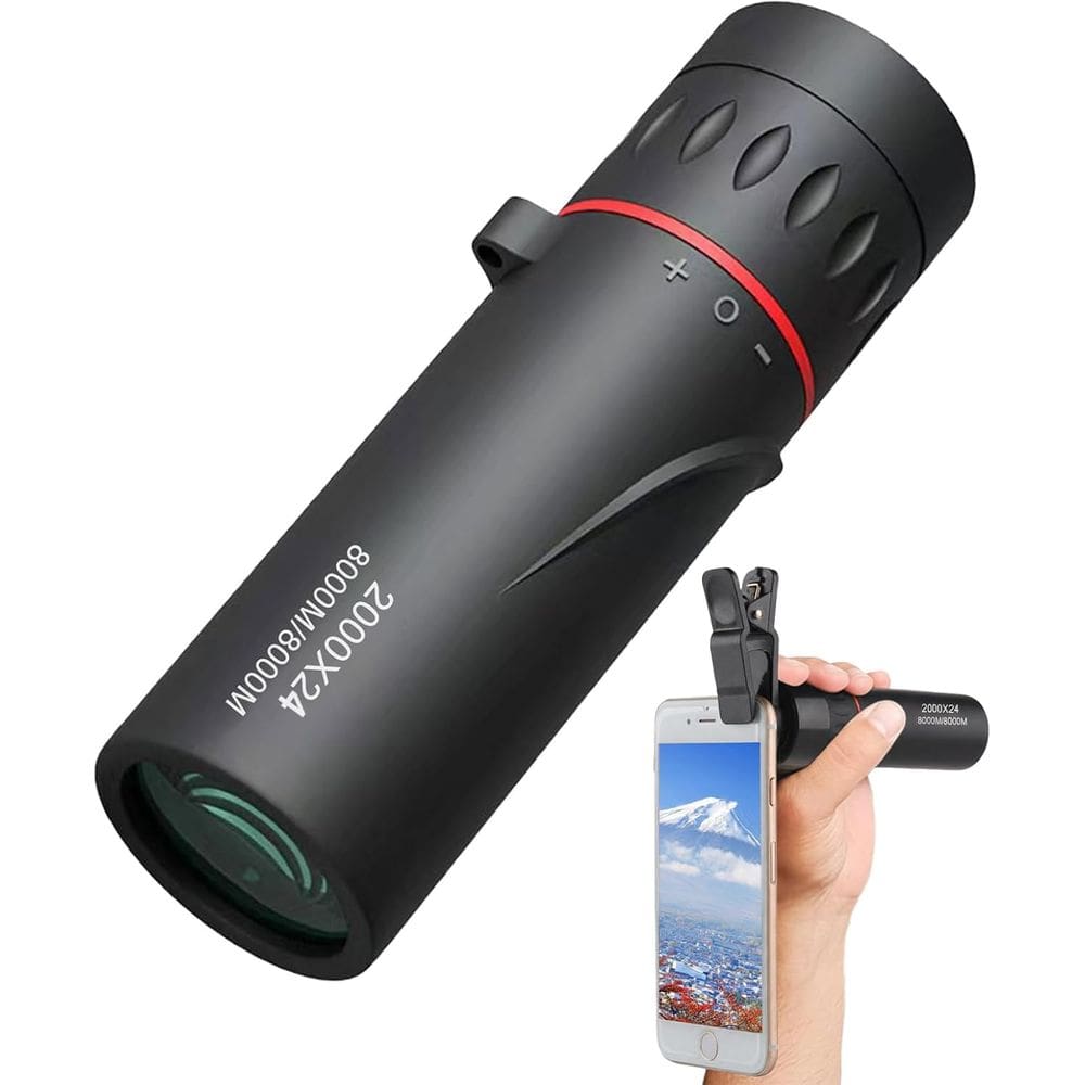 Telescópio monocular com zoom 10x25 com adaptador de telefone - preto/prata