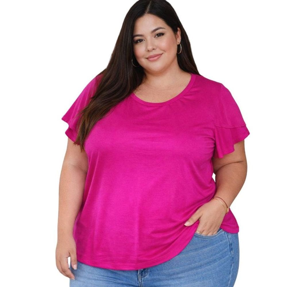 Blusa Feminina Básica Arruaça MC Plus Size Pink