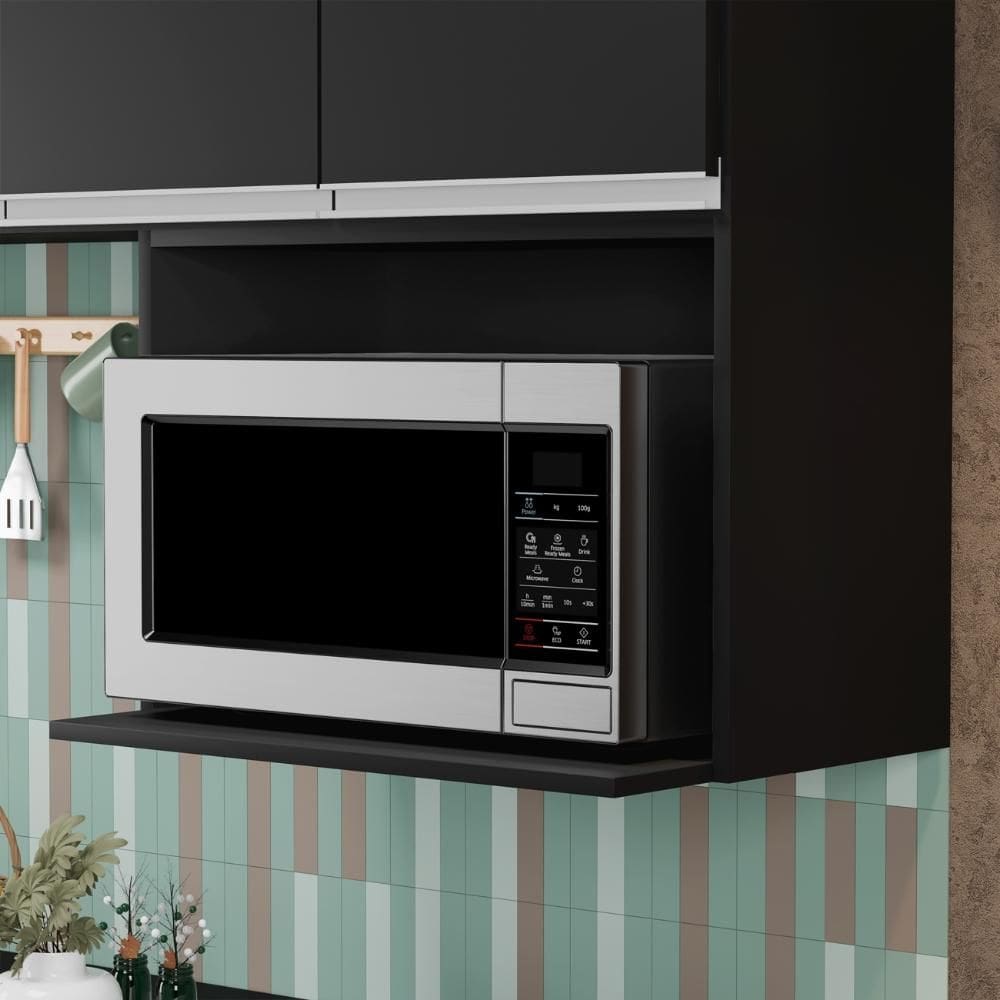 Suporte Microondas e Forno Elétrico Aéreo 60cm Itália Preto - Lumil