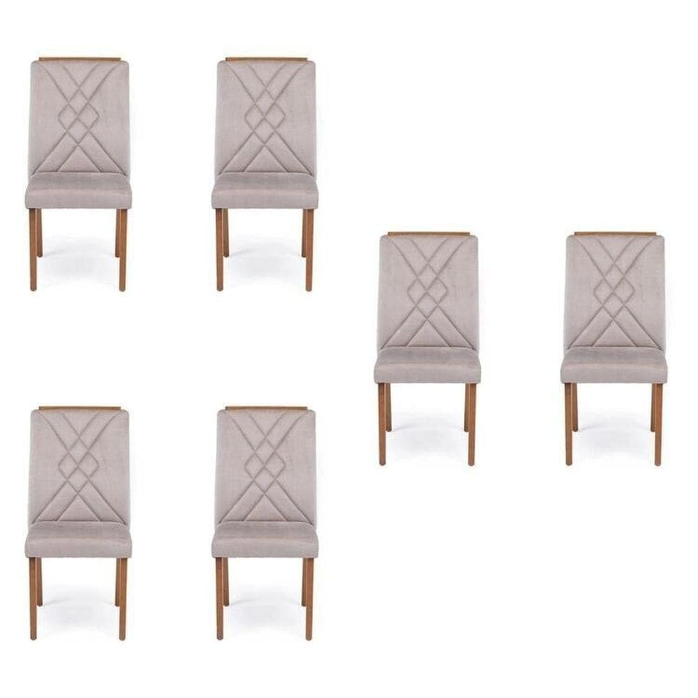 Kit 6 Cadeiras para Sala de Jantar com Pés em Madeira Maciça Megan Natural/Cinza