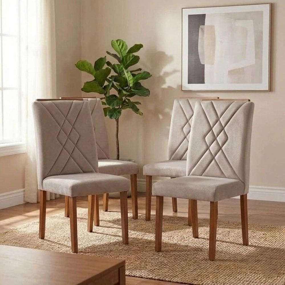 Kit 4 Cadeiras para Sala de Jantar com Pés em Madeira Maciça Natural/Cinza