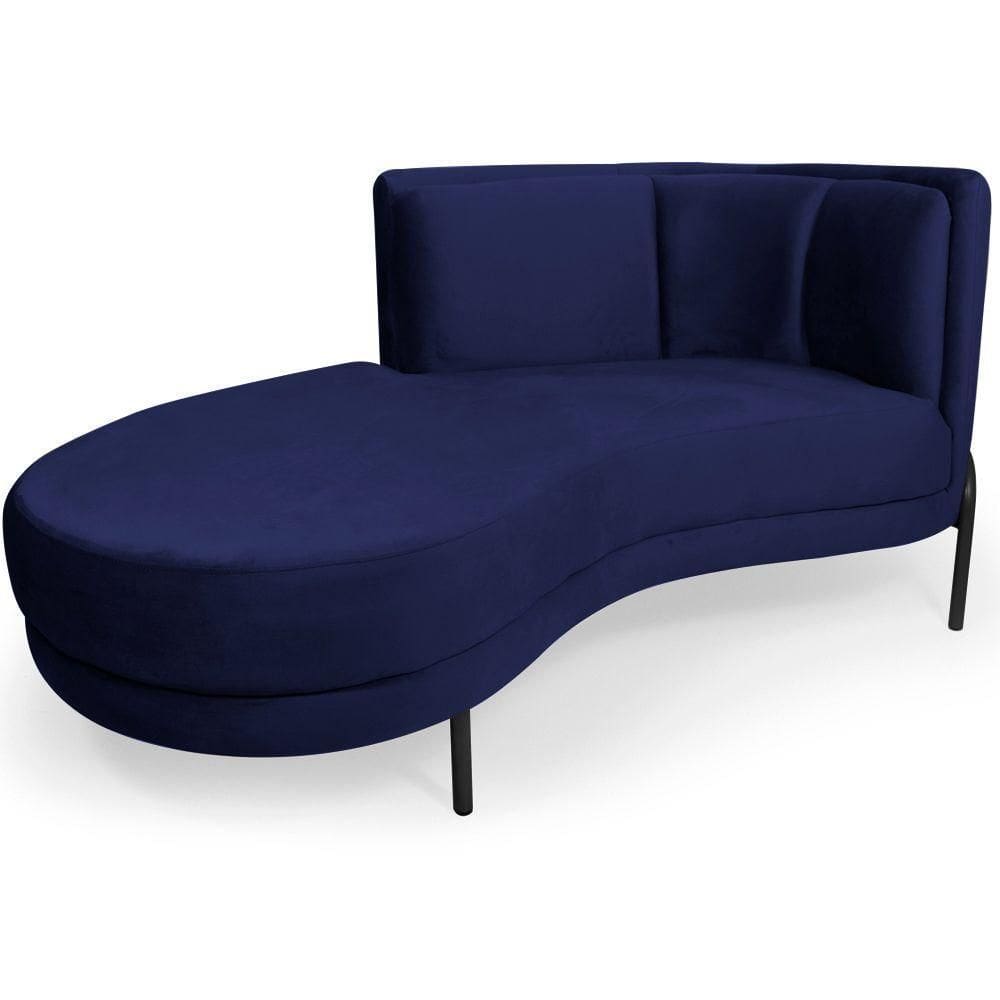 Sofá Chaise Esquerdo Sala De Estar Penélope Base Preto Veludo Azul Escuro - Nexta Casa