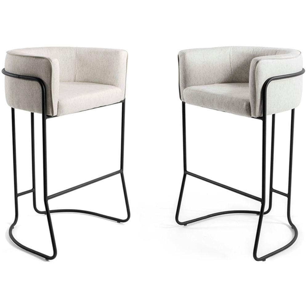 Kit 02 Banquetas Decorativas Betina Base Preto Viscolinho Off White - Nexta Casa