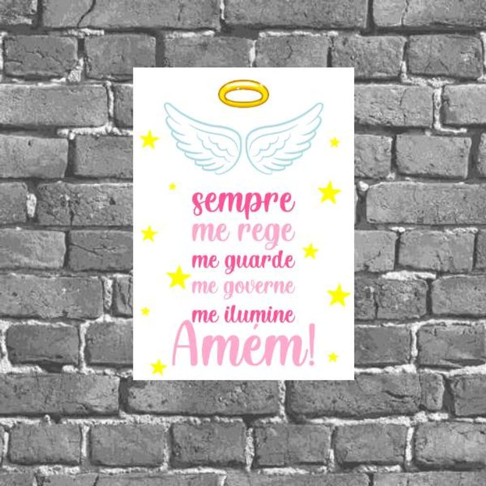 Placa Decorativa Anjo Da Guarda Rosa 18x27cm