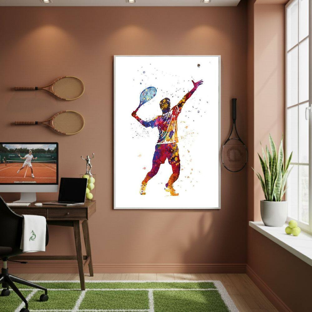 Quadro Decorativo Homem Jogando Tênis-70x50cm Mold Branca