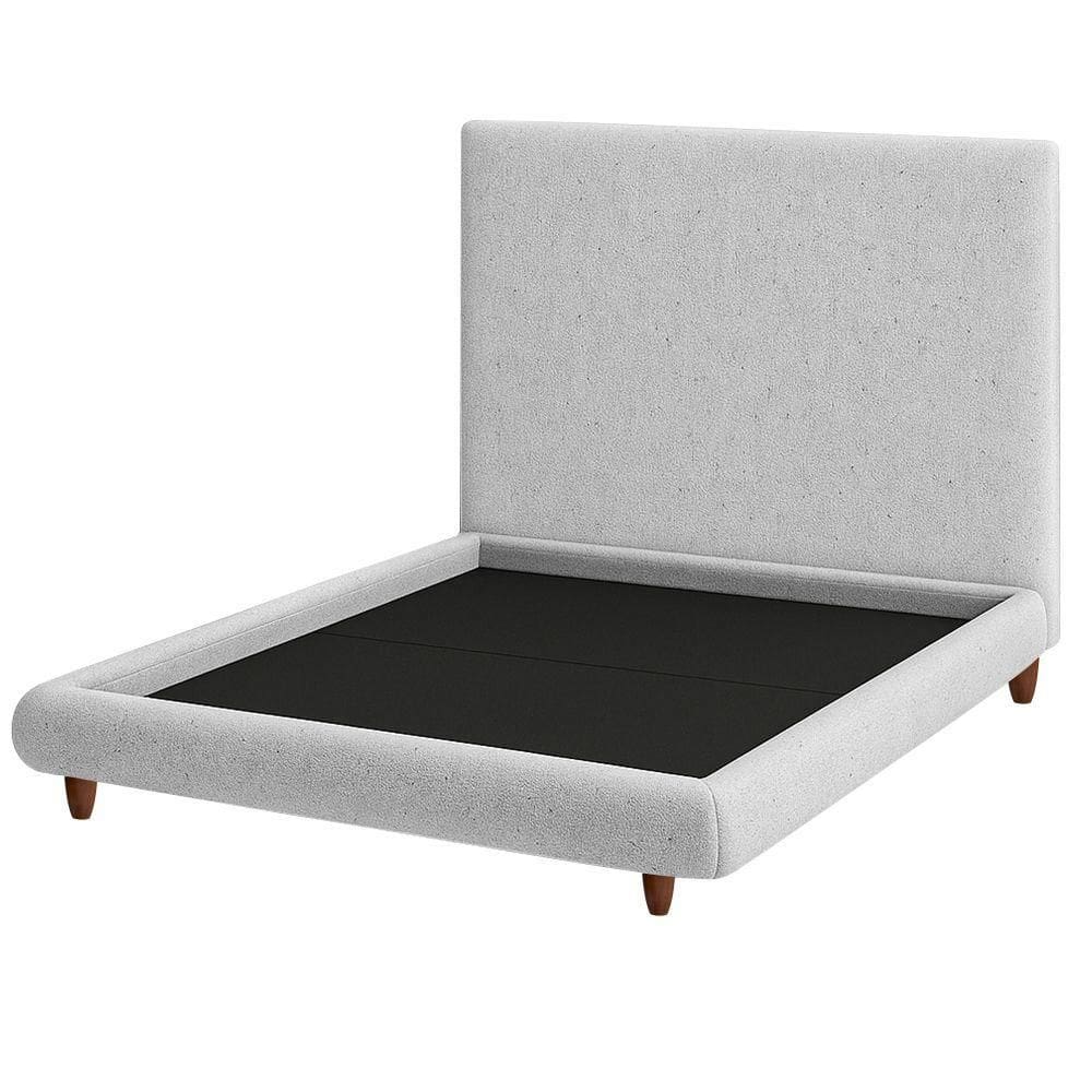 Cama Casal Pés Madeira Emma Com Cabeceira Parise Linho Cinza Claro - Nexta Casa