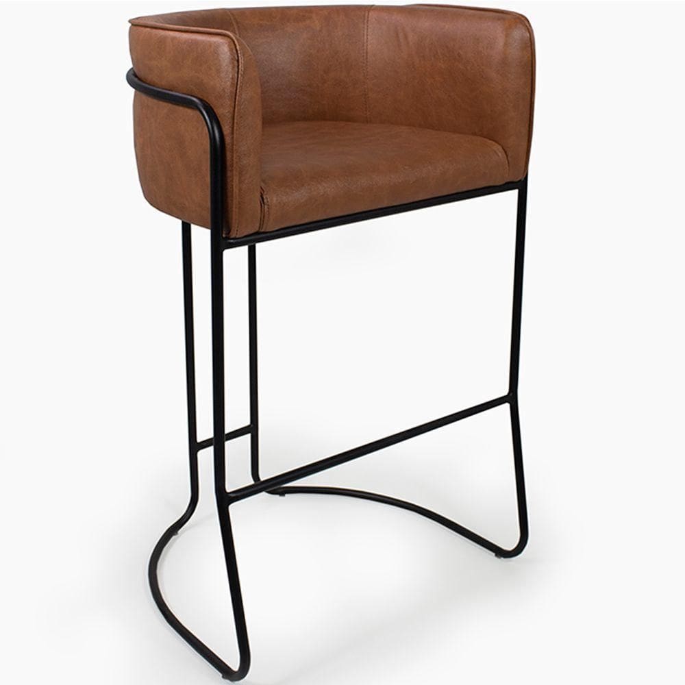 Banqueta Alta Com Encosto Betina Base Preto Corano Rústico Caramelo - Nexta Casa