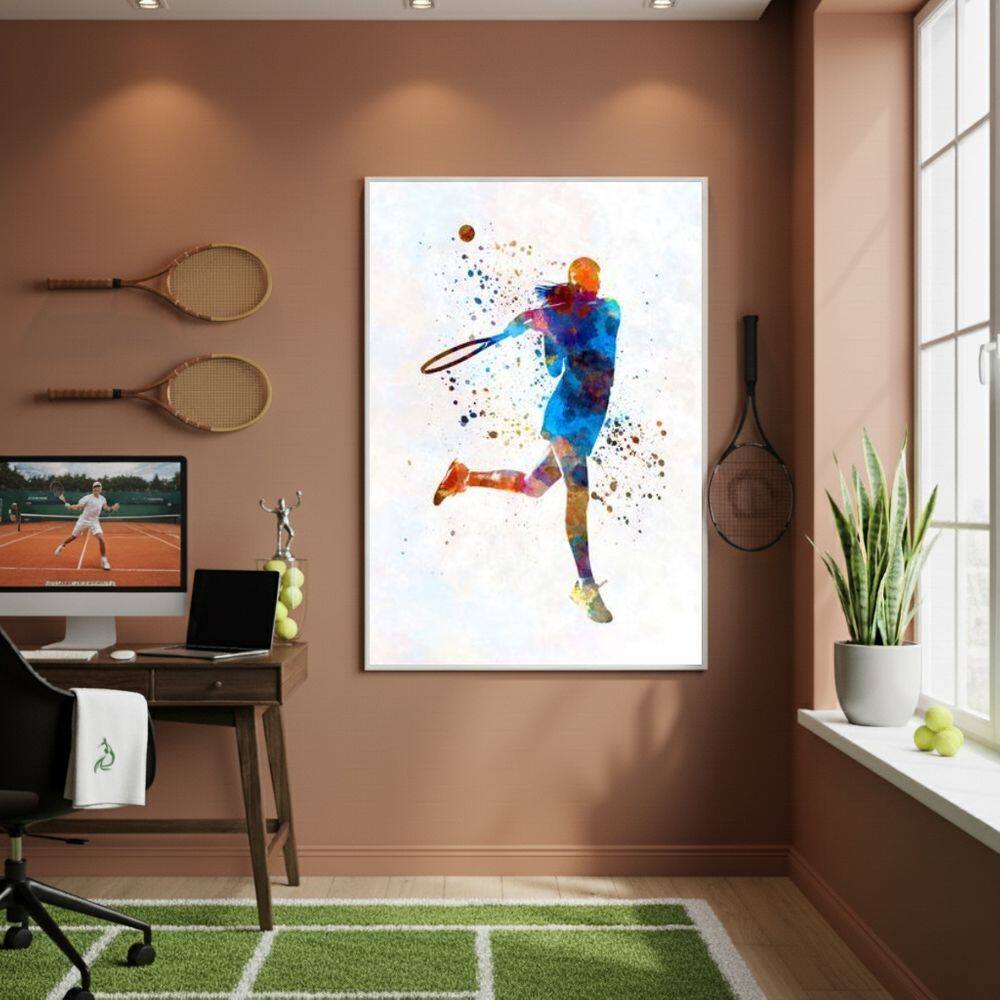 Quadro Decorativo Moça Jogando Tênis-70x50cm Mold Branca