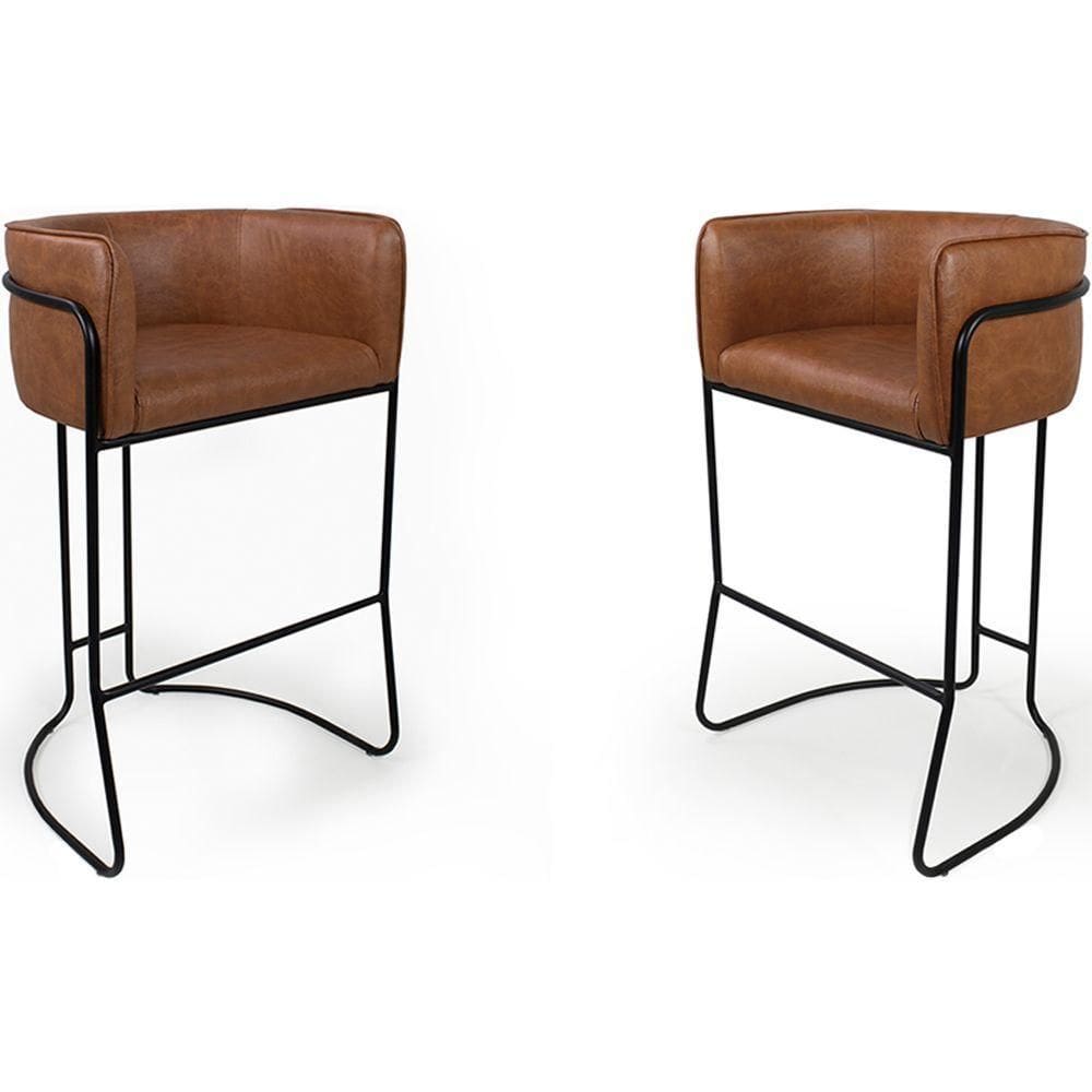 Kit 02 Banquetas Decorativas Betina Base Preto Corano Rústico Caramelo - Nexta Casa