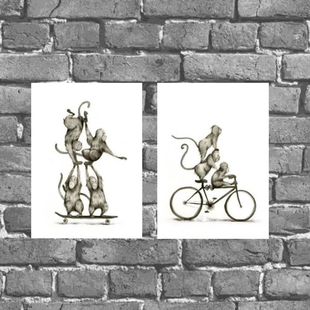 Kit 2 Placas Decorativas Macaquinhos 18x27cm