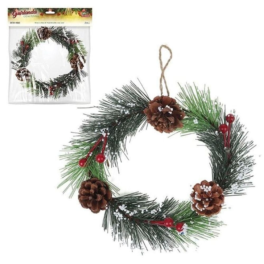 Guirlanda Natalina 19cm Decoração Zein Com Pinhas