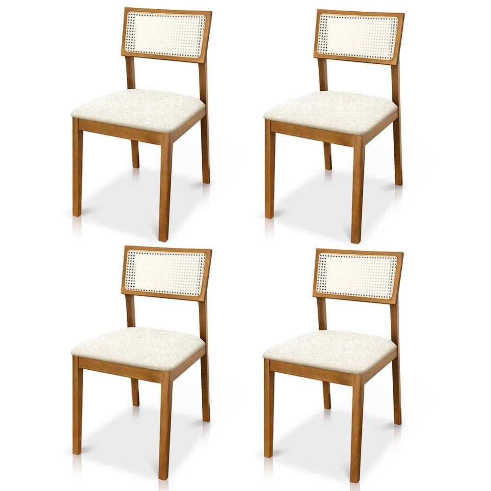 Kit 04 Cadeiras de Jantar e Living Millie com Tela Natural Estofada Bouclê - Desk Design