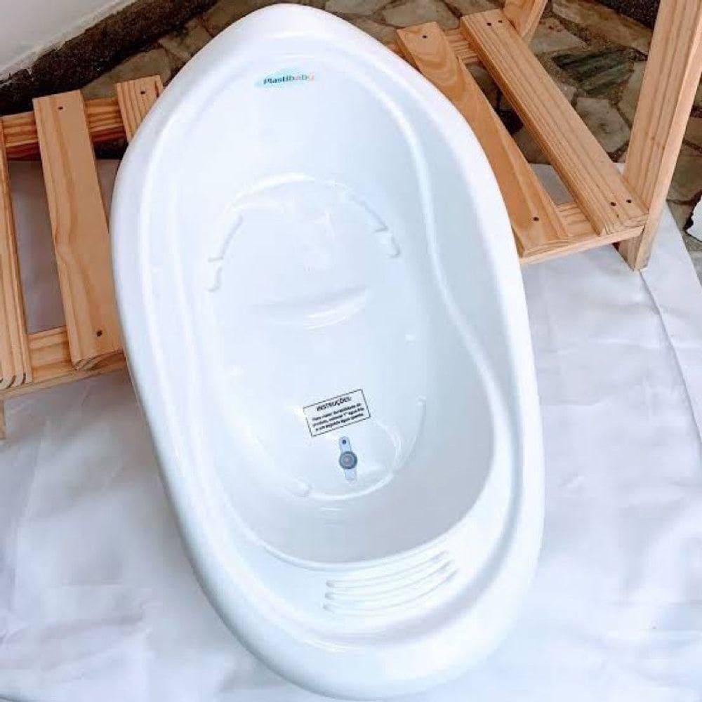 Banheira De Bebe 22l Resistente Infantil Menina Menino Design Anatômico Branca + Saboneteira Branca