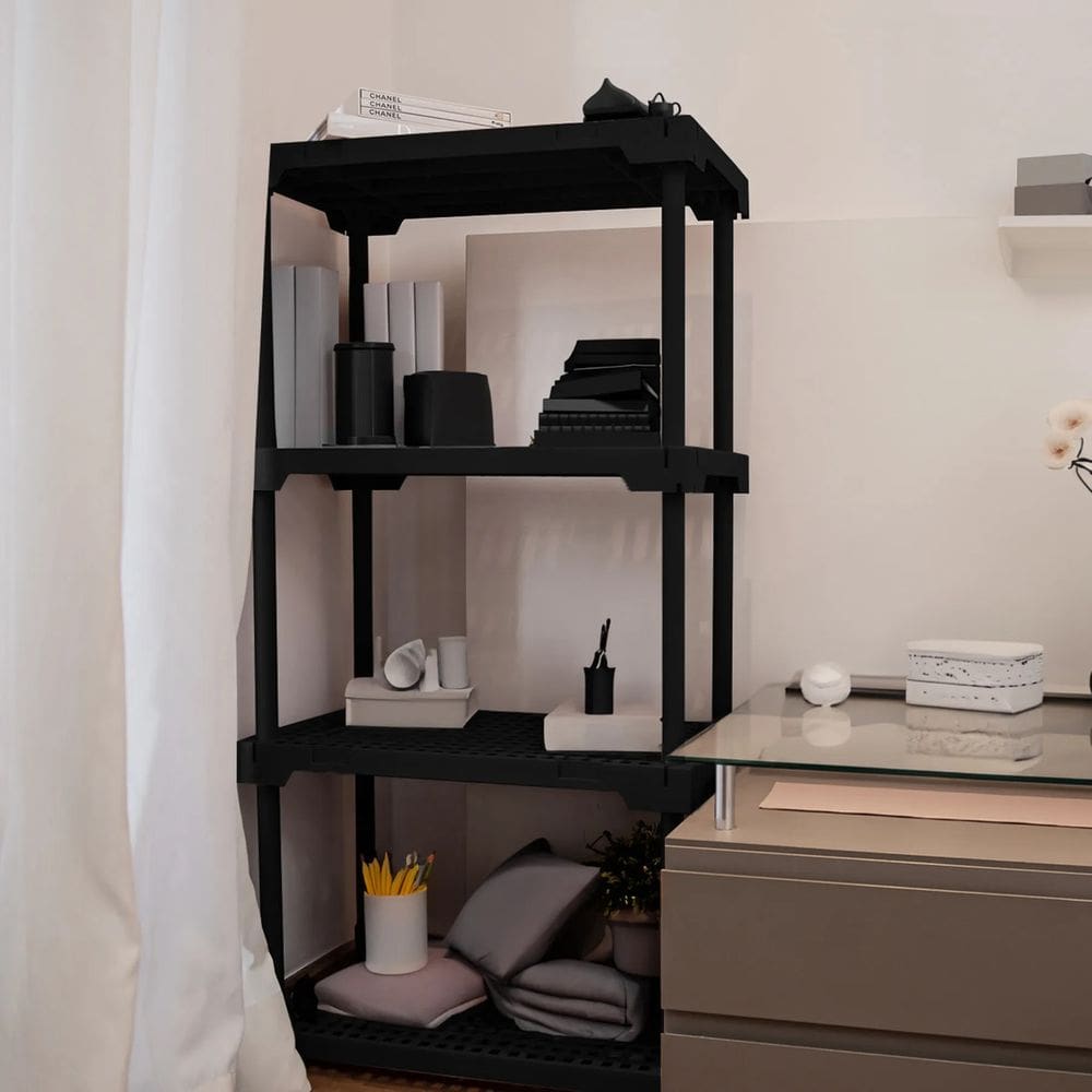 Estante Plastico Preta 127x70x35cm 4 Prateleiras Ate 100kg Preta