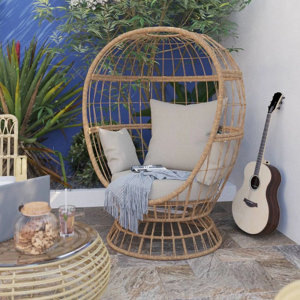 Poltrona De Jardim E Varanda Aco Ninho Bege Com Almofada Bege