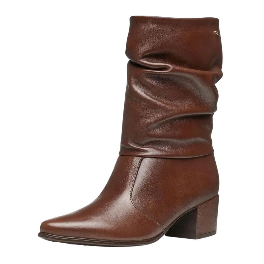 Bota Feminina Cano Baixo Couro Maciez Leve Estilo Pegada