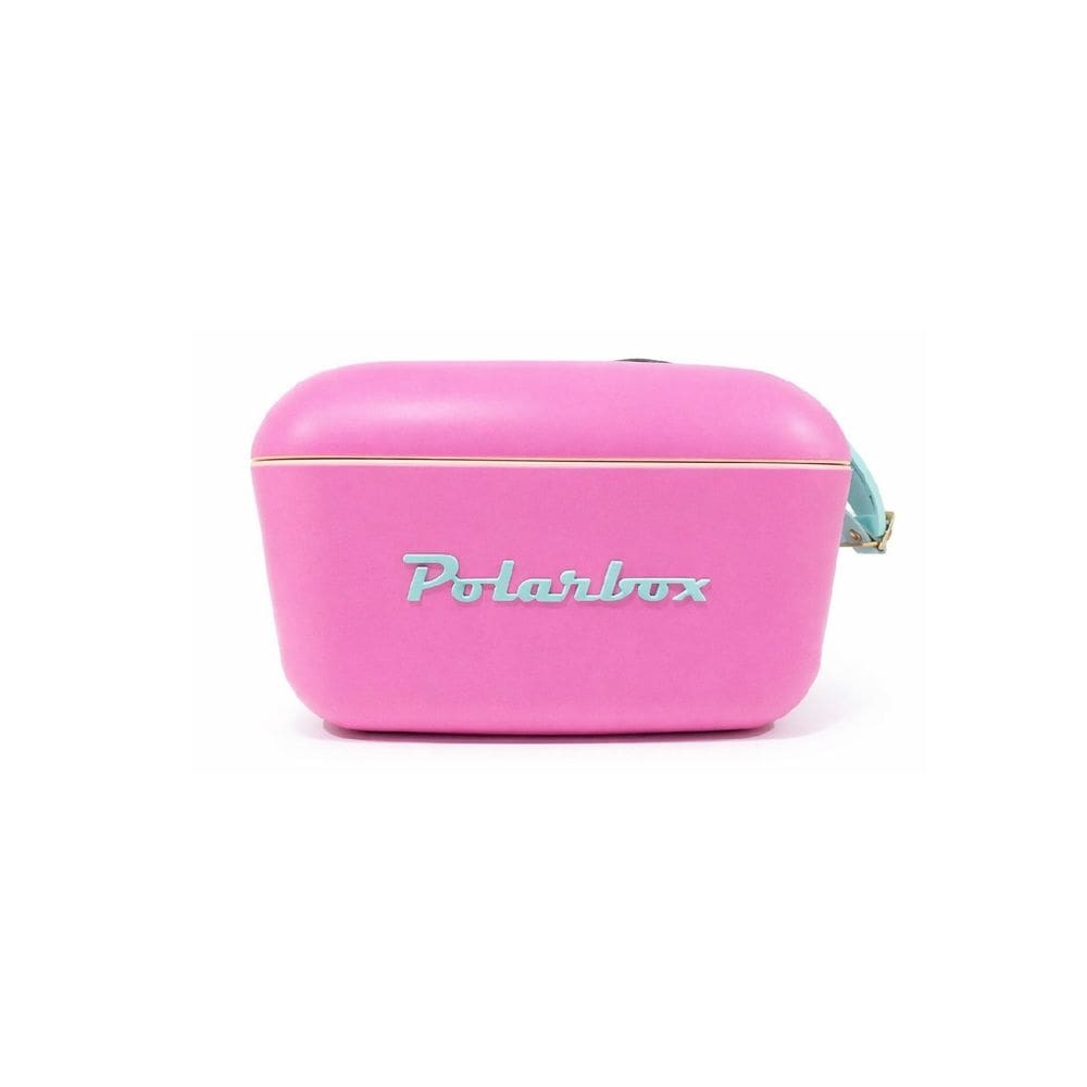 Bolsa Térmica Cooler Retrô Com Alça Em Couro 12 Litros  - Rosa Chiclete Alça Verde