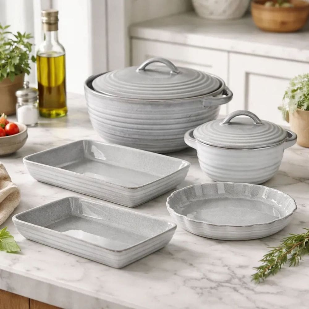 Assadeiras e Travessas Jade 5un Cinza Claro L`Hermitage