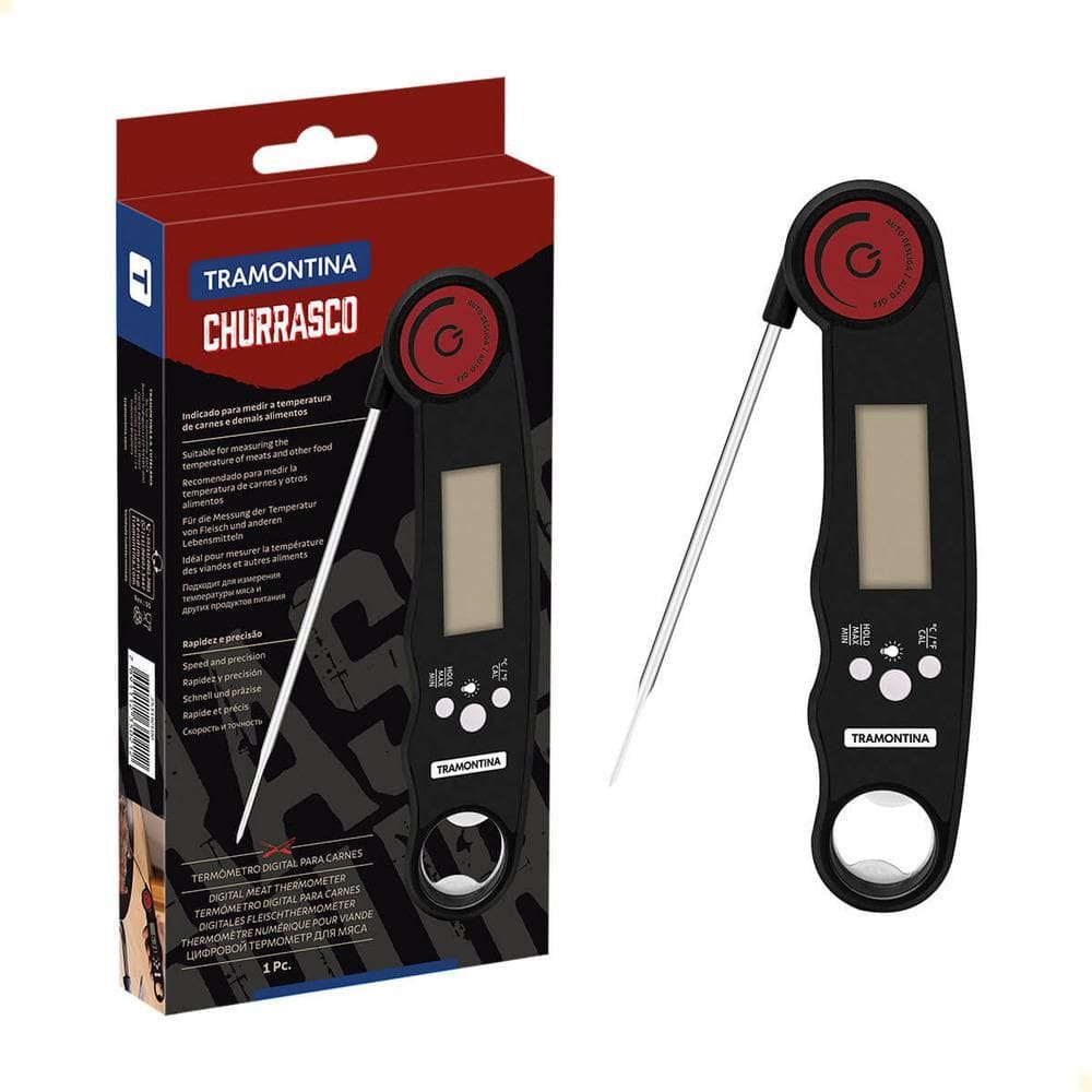 Termômetro Digital Para Carnes Tramontina Com Visor e Haste Dobrável Em Inox 25318100
