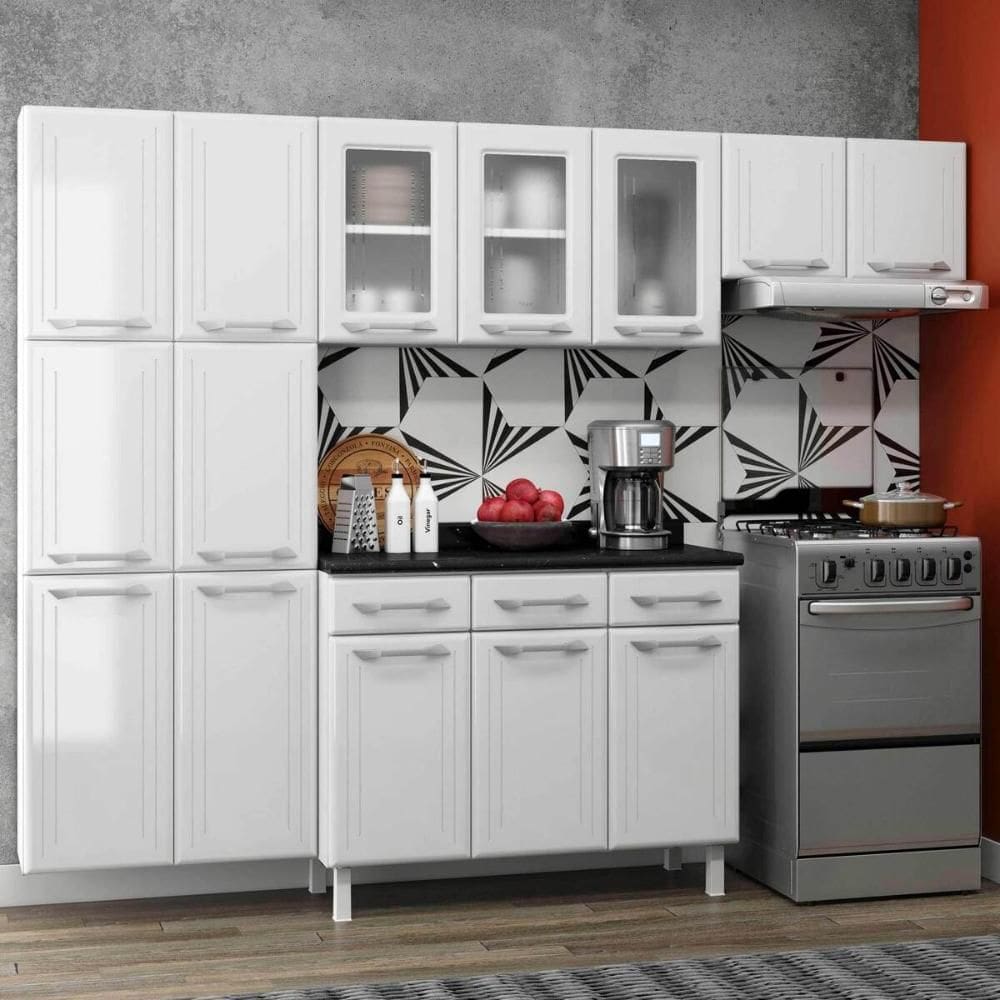 Armário de Cozinha Modulada Compacta de Aço 245cm com Balcão Multimóveis CR20526
