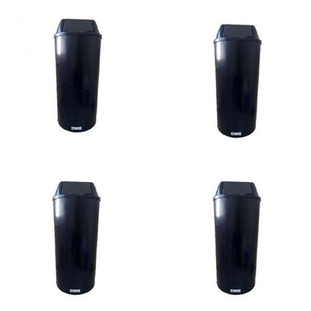 Kit 4 Lixeiras Modelo Cesto Alto 22L Plástico para Uso Comercial e Residencial Preto