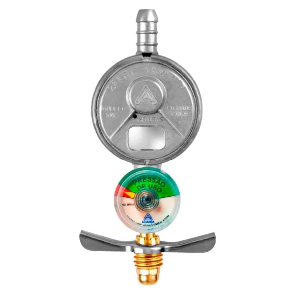 Regulador para Gás Aliança 505/01 - Pequeno, sem Mangueira com Manômetro Blister