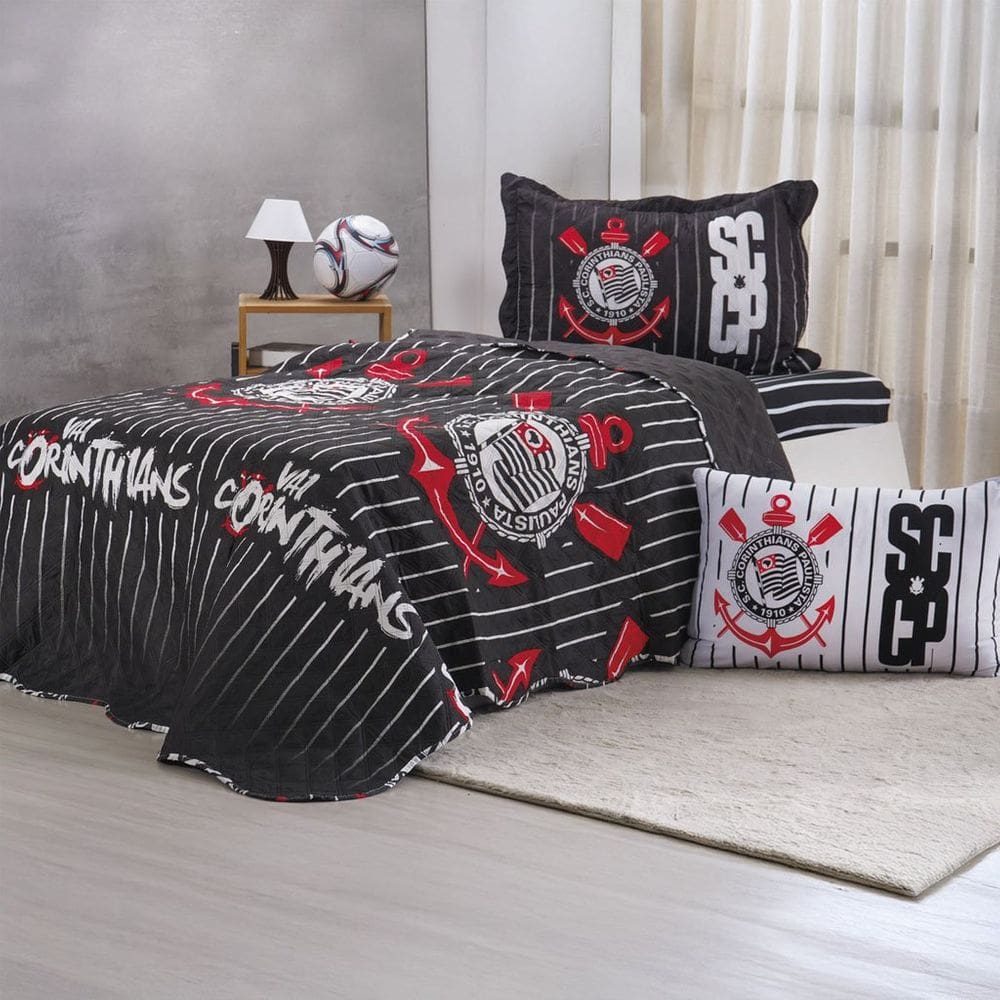 Kit Colcha Solteiro Times de Futebol 100% Poliéster 160x220cm Bene Casa