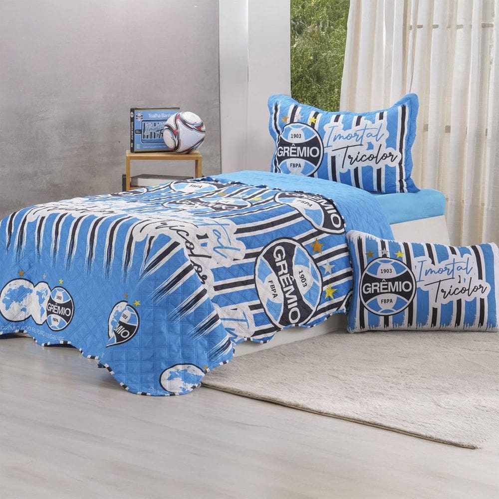 Kit Colcha Solteiro Times de Futebol 100% Poliéster 160x220cm Bene Casa